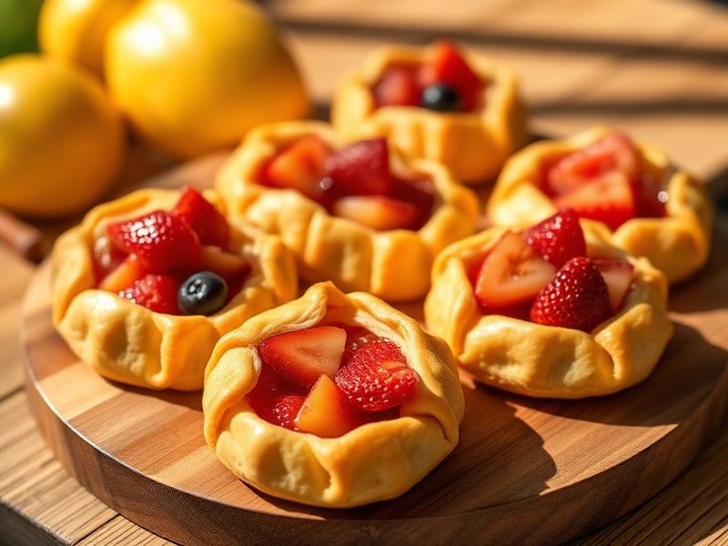 Fresh fruit kolaches on a wooden board